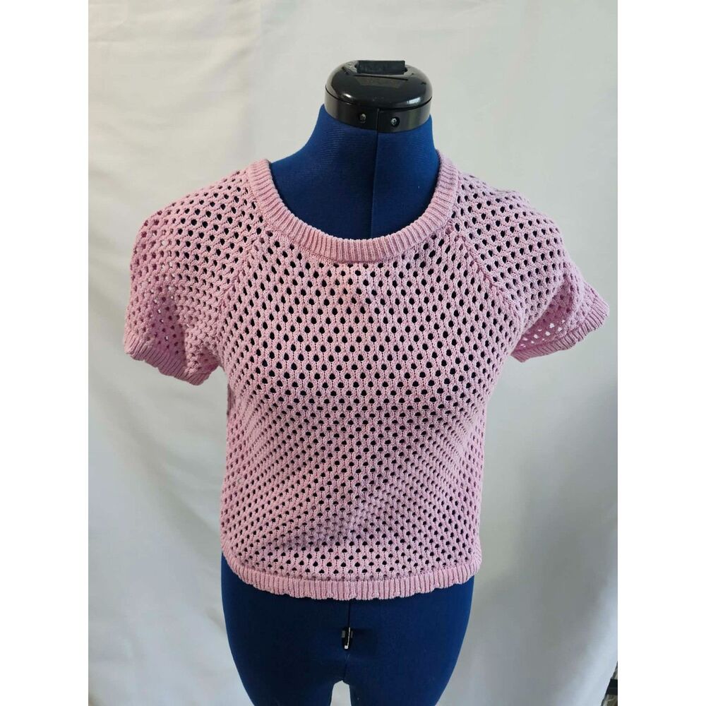 Coquette Forever 21 Pink Crochet Open Knit Crop Top S - Picture 2 of 6